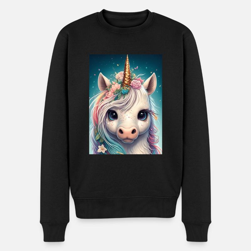 Buntes Kawaii Einhorn - Männer Premium Bio Pullover - Schwarz