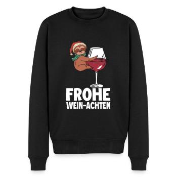 Faultier Weinglas Frohe Weihnachten - Männer Premium Bio Pullover - Schwarz - Vorne - Nico (187cm)