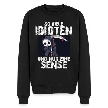 Sensenmann - So viele Idioten und nur eine Sense - Männer Premium Bio Pullover - Schwarz - Vorne - Nico (187cm)
