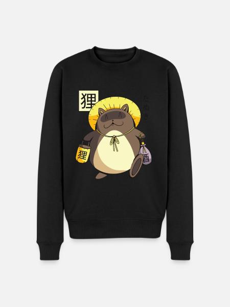 Funny Japanese cartoon character Tanuki Yokai - Men's Premium Organic Jumper - black