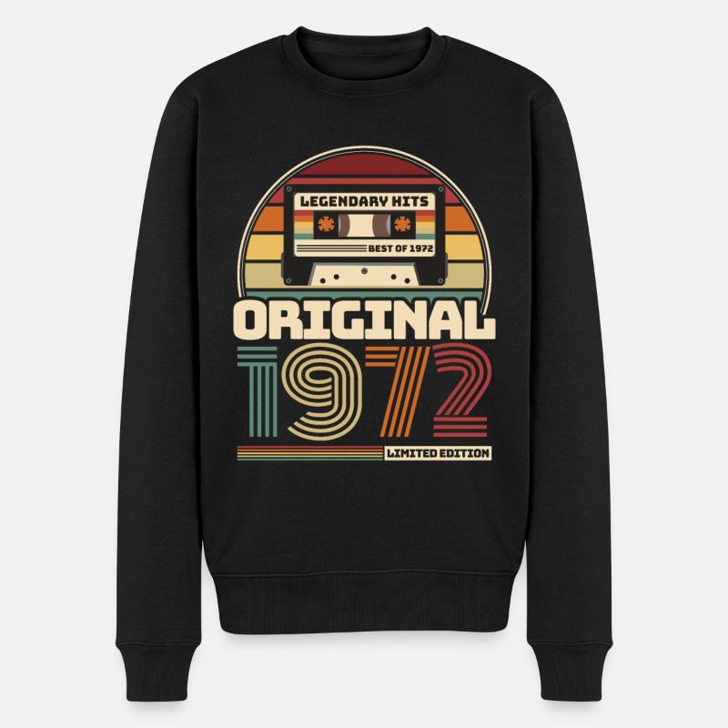 Rétro vintage cassette anniversaire millésime 1972 - Pull Premium bio Homme - noir