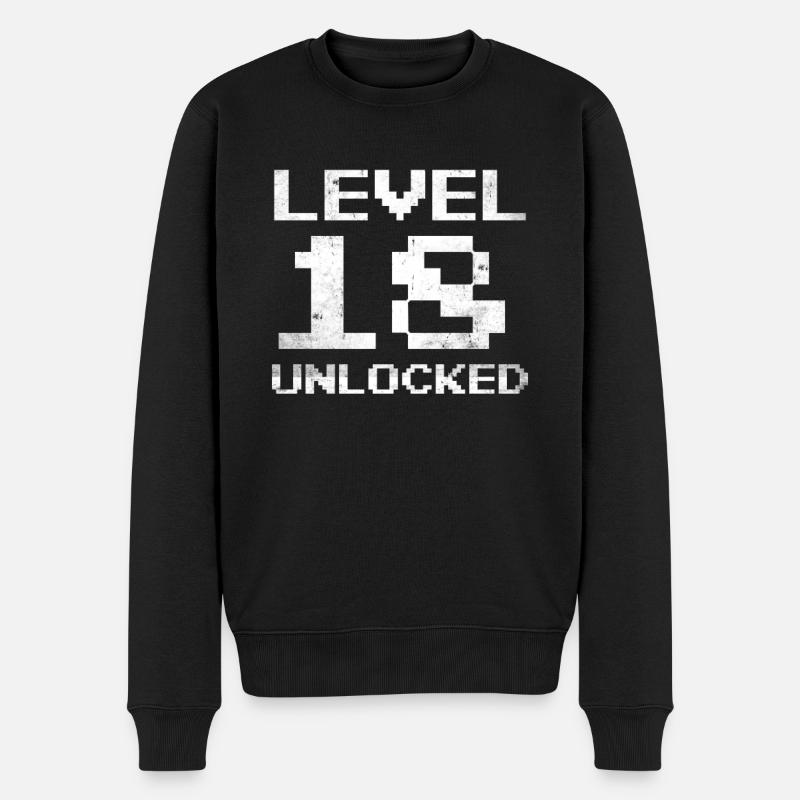 18. Geburtstag Level 18 Unlocked 18 Jahre Gamer - Männer Premium Bio Pullover - Schwarz