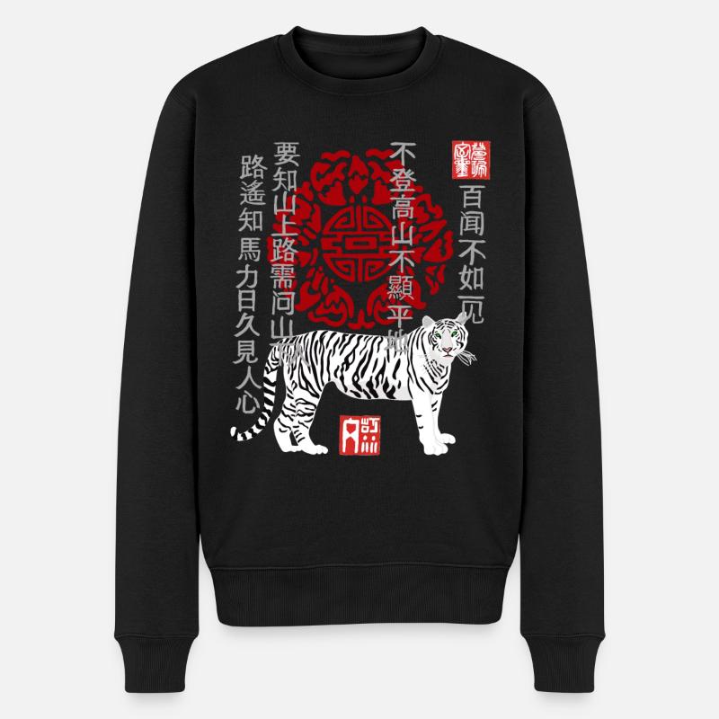 Tiger weiß, chinesische Weissheit Sprüche Ornament - Männer Premium Bio Pullover - Schwarz