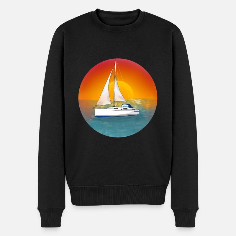 Segelboot Sonnenuntergang - Männer Premium Bio Pullover - Schwarz
