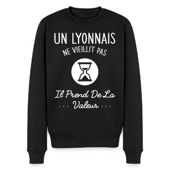 Un Lyonnais Ne Vieillit Pas Humour Cadeau Lyon - Pull Premium bio Homme - noir - Devant - Nico (187cm)