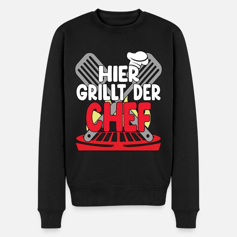 Hier Grillt Der Chef - Männer Premium Bio Pullover - Schwarz