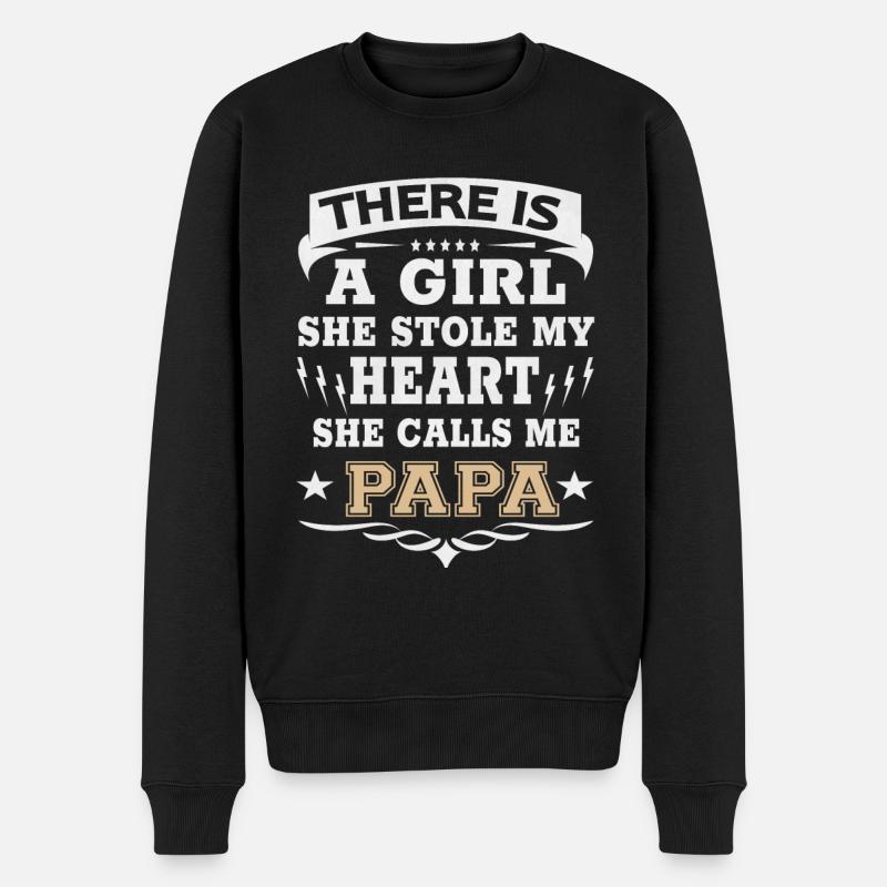 Da Gibt Es Ein Mädchen Herz Stolzer Papa Tochter - Männer Premium Bio Pullover - Schwarz