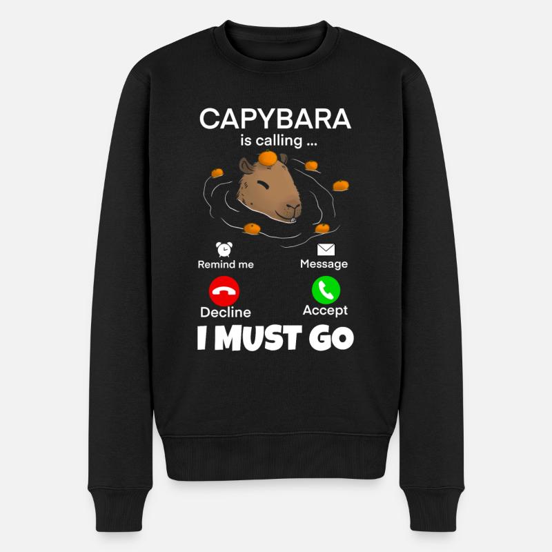 Capybara telefonieren ich muss gehen - Männer Premium Bio Pullover - Schwarz