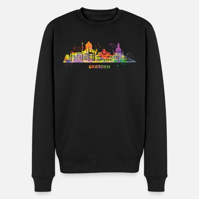Dresdener Zwinger Skyline Bunt Stadtbild Dresden - Männer Premium Bio Pullover - Schwarz