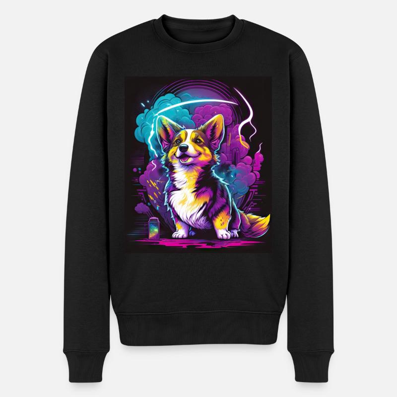Synthwave Corgi - Retro Futuristische Haustierkunst - Männer Premium Bio Pullover - Schwarz