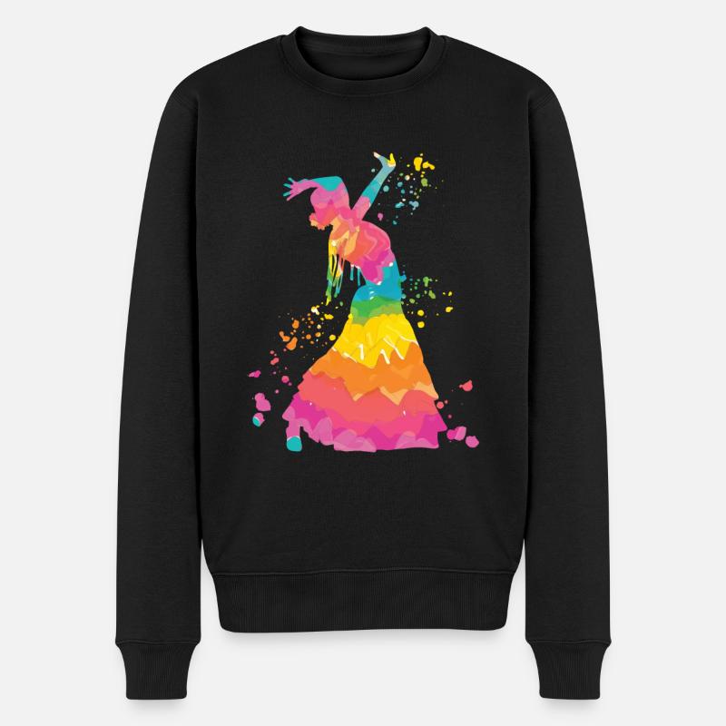 Flamenco Frau Mit Flamencokleid - Männer Premium Bio Pullover - Schwarz
