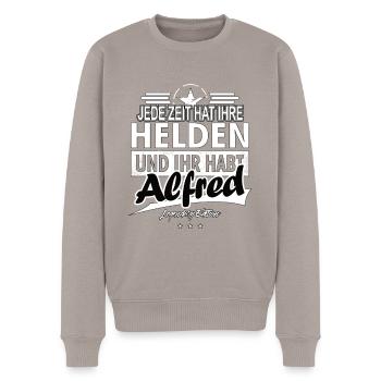 Jede Zeit hat Ihre Helden Ihr habt Alfred - Männer Premium Bio Pullover - Taupe - Vorne - Nico (187cm)