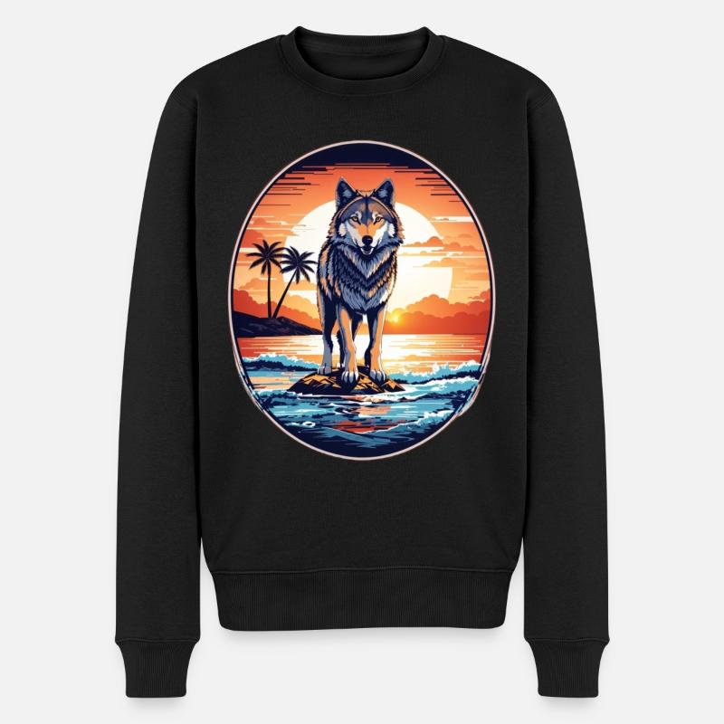 Loup sur la plage - Pull Premium bio Homme - noir