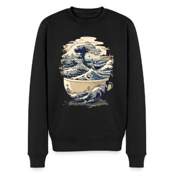 Tasse Kaffee Hokusai Japanische Kunst Kanagawa Humor - Männer Premium Bio Pullover - Schwarz - Vorne - Nico (187cm)