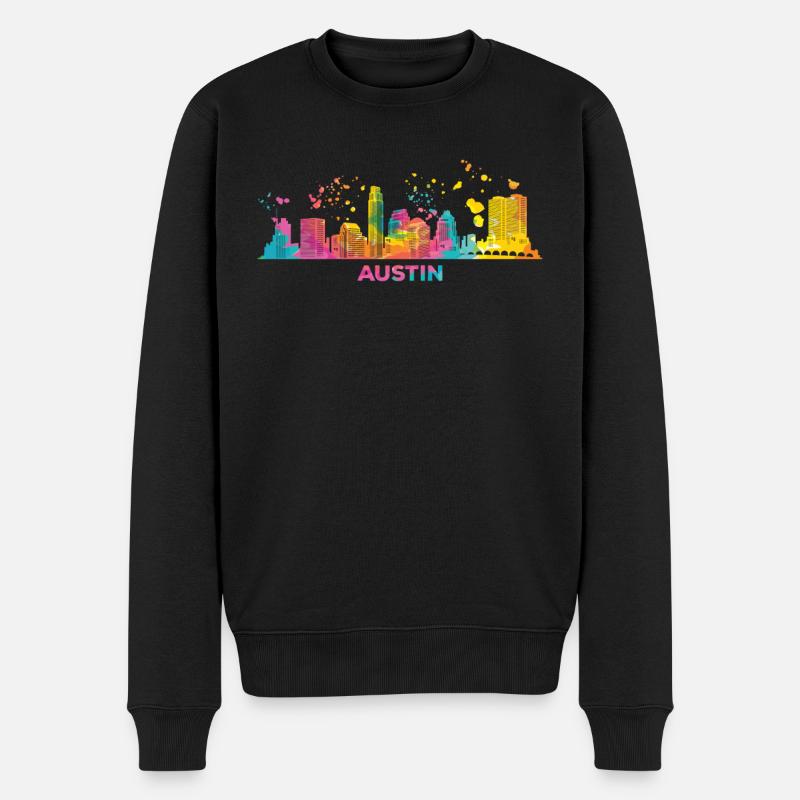 Austinites Aquarelle Skyline Austin - Pull Premium bio Homme - noir