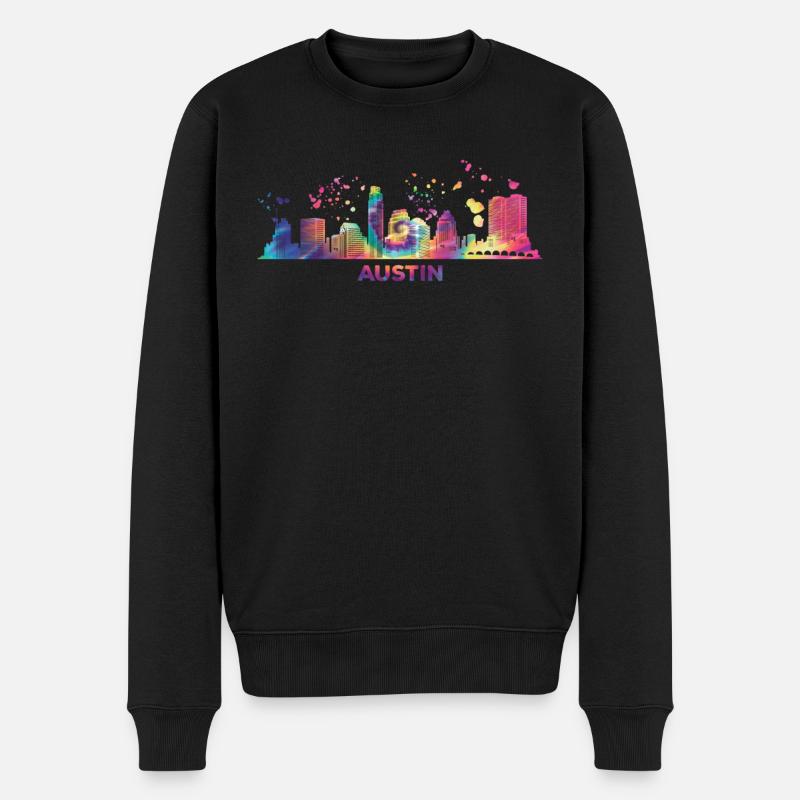 Austinites Aquarelle Skyline Austin - Pull Premium bio Homme - noir
