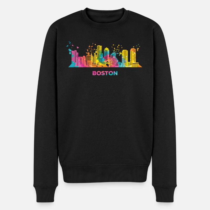 Bostonian Skyline Buntes Stadtbild Boston - Männer Premium Bio Pullover - Schwarz