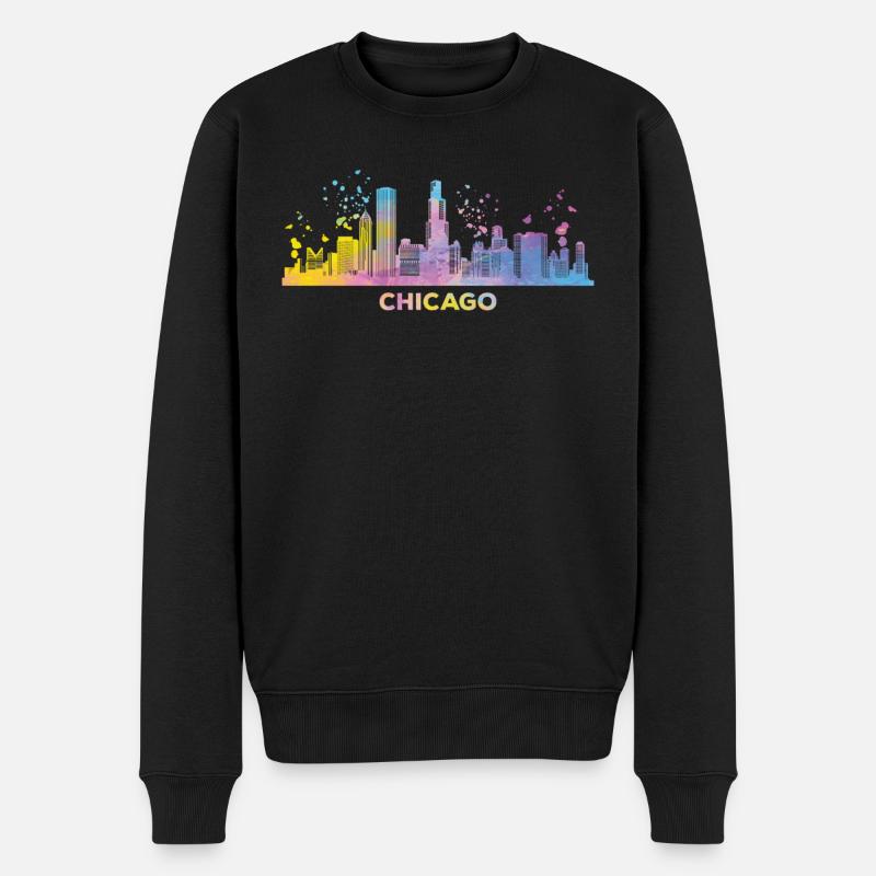 Chicagoan Aquarelle Skyline Chicago - Pull Premium bio Homme - noir