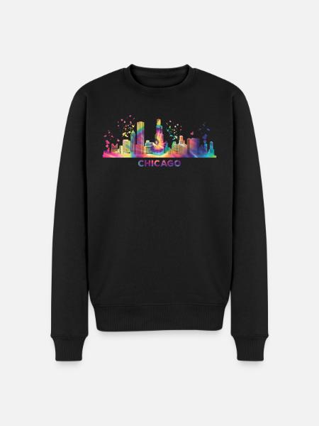 Chicagoan Aquarell Skyline Chicago - Männer Premium Bio Pullover - Schwarz