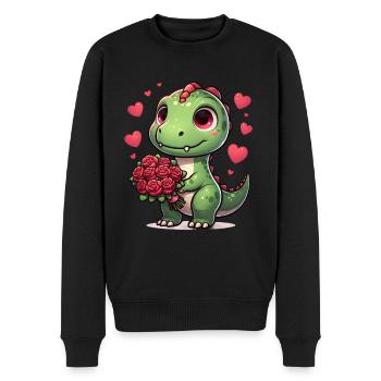 Rosenstrauß T-Rex Romantischer Dino Valentinstag - Männer Premium Bio Pullover - Schwarz - Vorne - Nico (187cm)