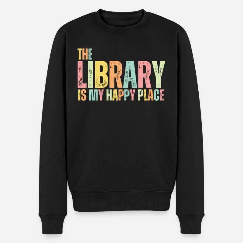 Bibliothek Buchliebhaber Lesender Bücherwurm - Männer Premium Bio Pullover - Schwarz