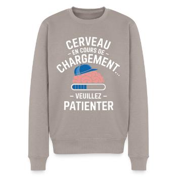 Brain Loading Wait Funny - Men's Premium Organic Jumper - taupe - Front - Nico (187cm)