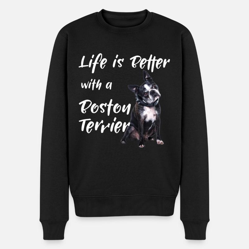 Das Leben ist besser mit einem Boston Terrier - Männer Premium Bio Pullover - Schwarz