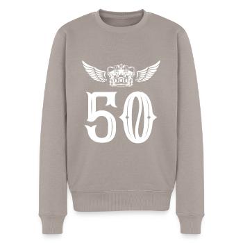 Couronne de 50 numéros - Pull Premium bio Homme - taupe - Devant - Nico (187cm)
