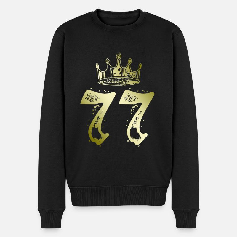 77 Zahl Krone - Männer Premium Bio Pullover - Schwarz