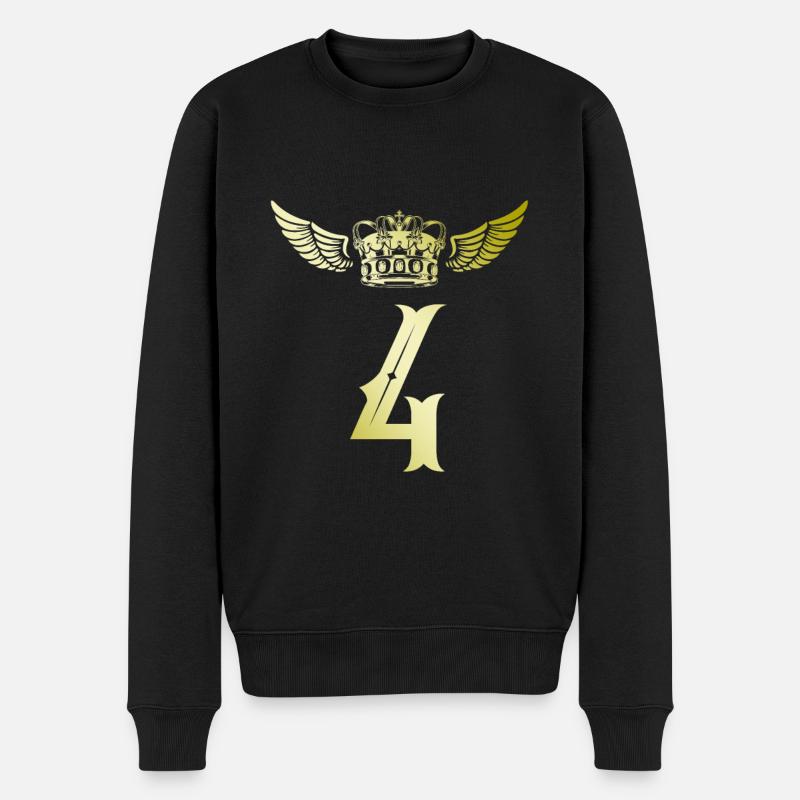 4 Zahl Krone - Männer Premium Bio Pullover - Schwarz