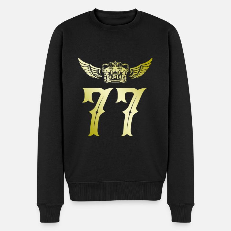 77 Zahl Krone - Männer Premium Bio Pullover - Schwarz
