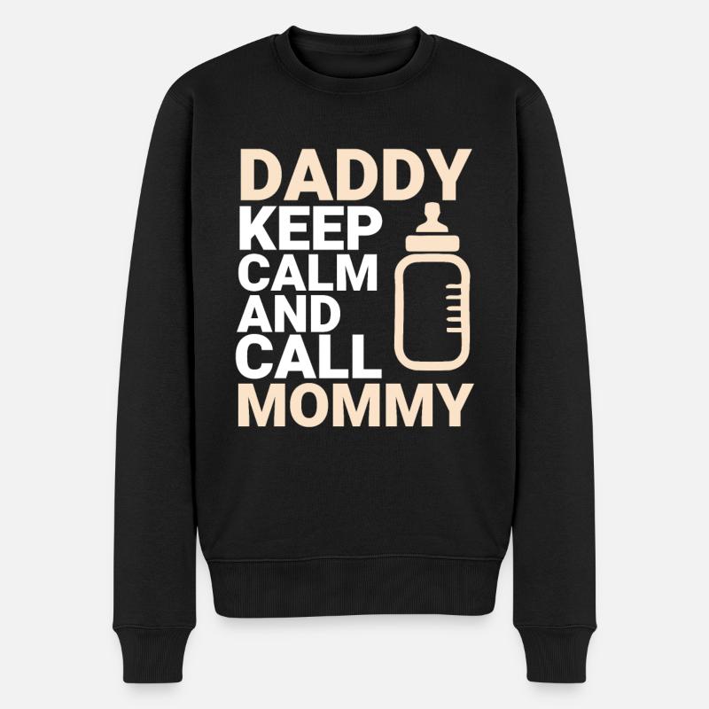 keep calm papa mama baby - Männer Premium Bio Pullover - Schwarz