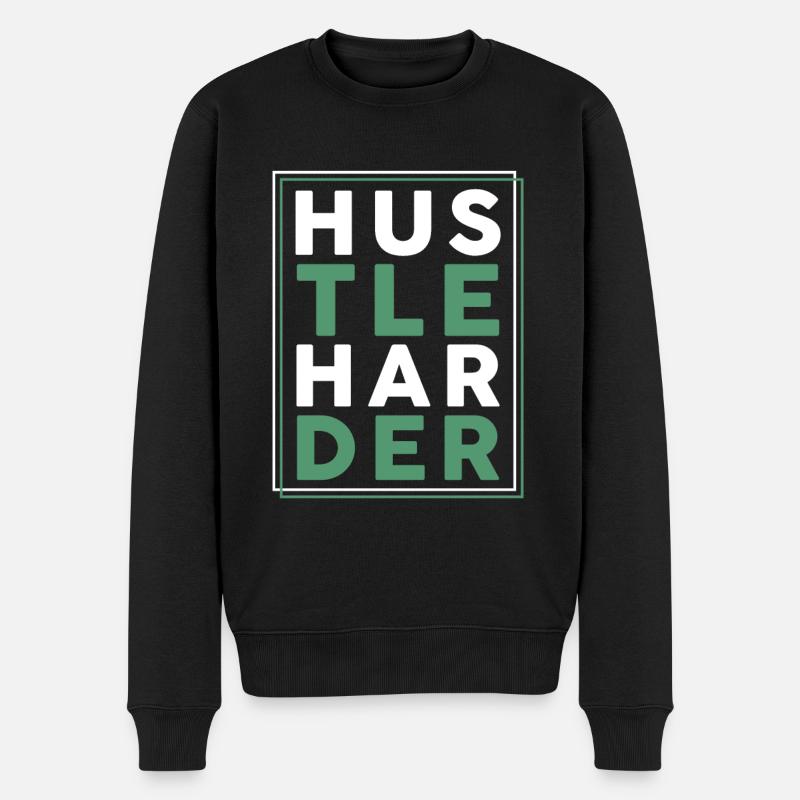 hustle harder - Männer Premium Bio Pullover - Schwarz