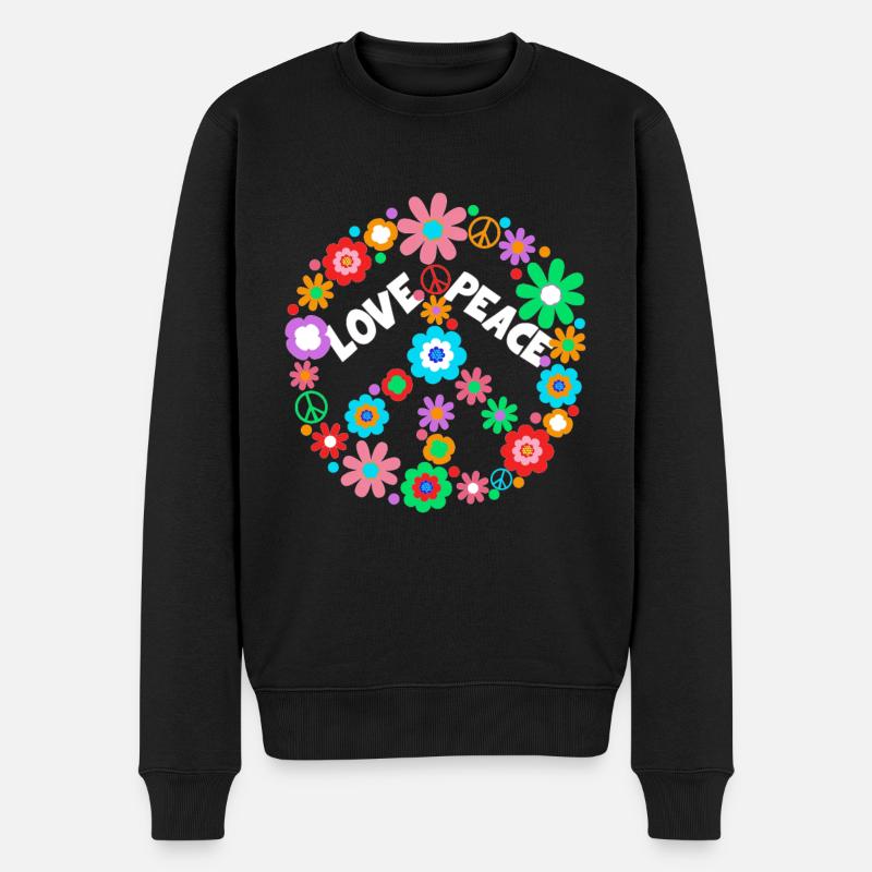 Peace Flowerpower Hippie Love Friedenszeichen - Männer Premium Bio Pullover - Schwarz