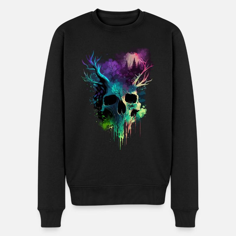 Totenkopf mit Hörnern bunt - Männer Premium Bio Pullover - Schwarz