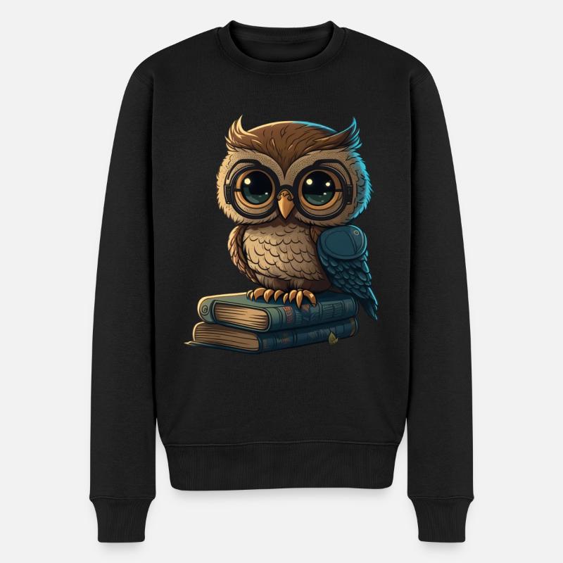 Eule und Bücher - Männer Premium Bio Pullover - Schwarz