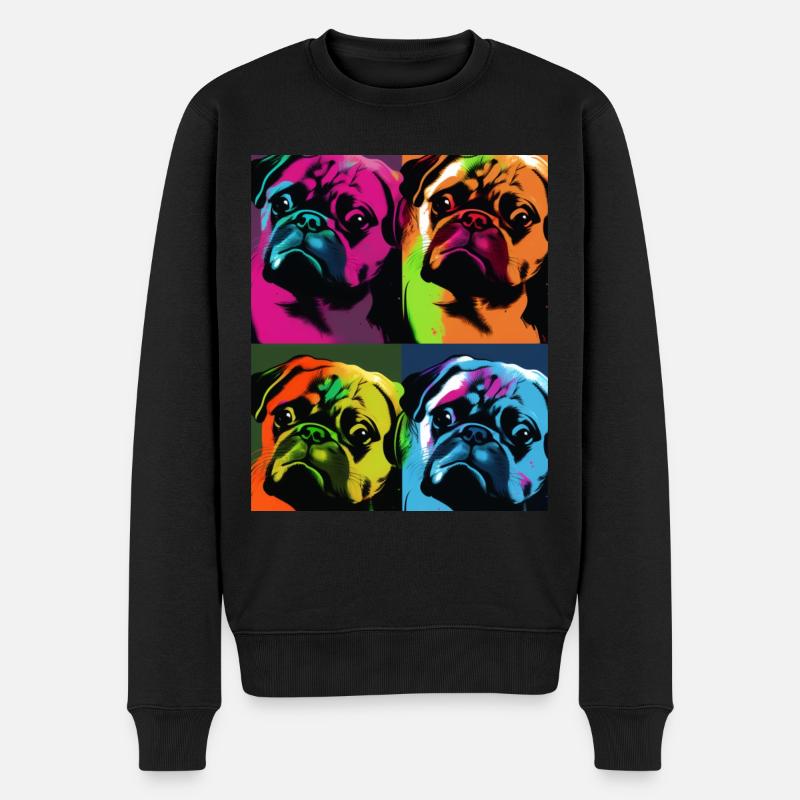 Mops Hund Pop Art - Männer Premium Bio Pullover - Schwarz
