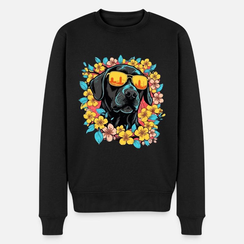 Schwarzer Labrador Hund Und Blumen Bunt - Männer Premium Bio Pullover - Schwarz