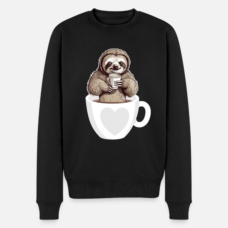 Kaffee Süßes Faultier in einer Kaffeetasse Kaffee trinken - Männer Premium Bio Pullover - Schwarz