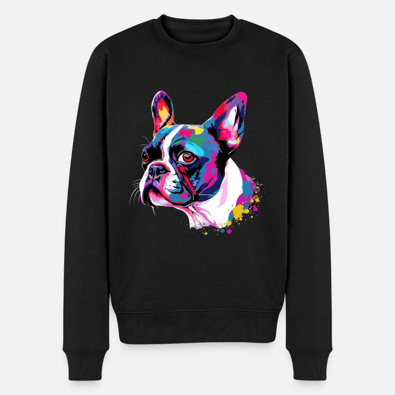 Boston Terrier Bunt - Männer Premium Bio Pullover - Schwarz