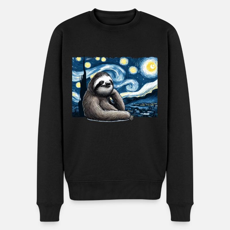 Faultier Sternennacht - Männer Premium Bio Pullover - Schwarz
