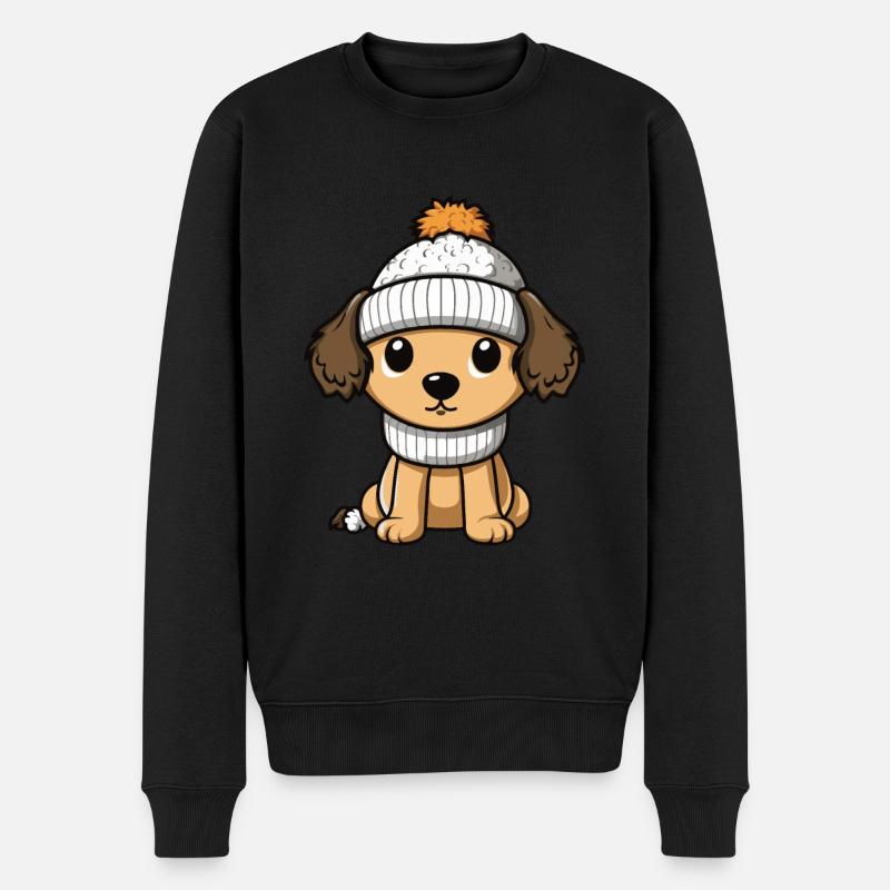 Hund Winter Comic Niedlich - Männer Premium Bio Pullover - Schwarz