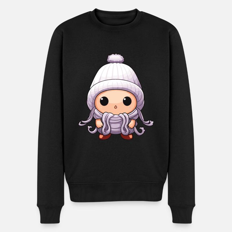 Oktopus Winter Krake Comic Niedlich - Männer Premium Bio Pullover - Schwarz