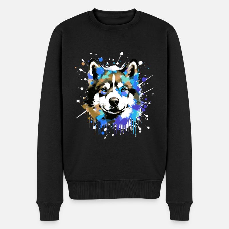 Akita Hund Kopf Porträt Bunt - Männer Premium Bio Pullover - Schwarz