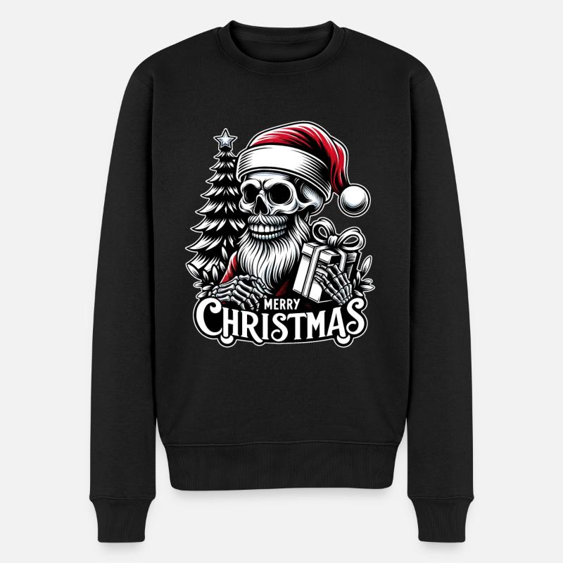 Gruseliger Weihnachtsmann Skull mit Päckchen - Männer Premium Bio Pullover - Schwarz