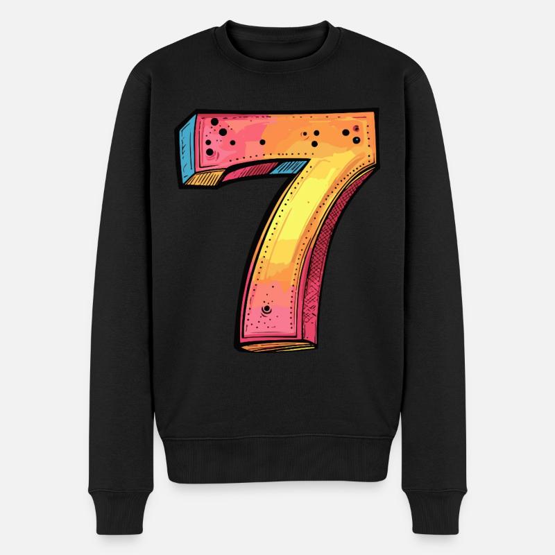 7 Zahl Bunt - Männer Premium Bio Pullover - Schwarz