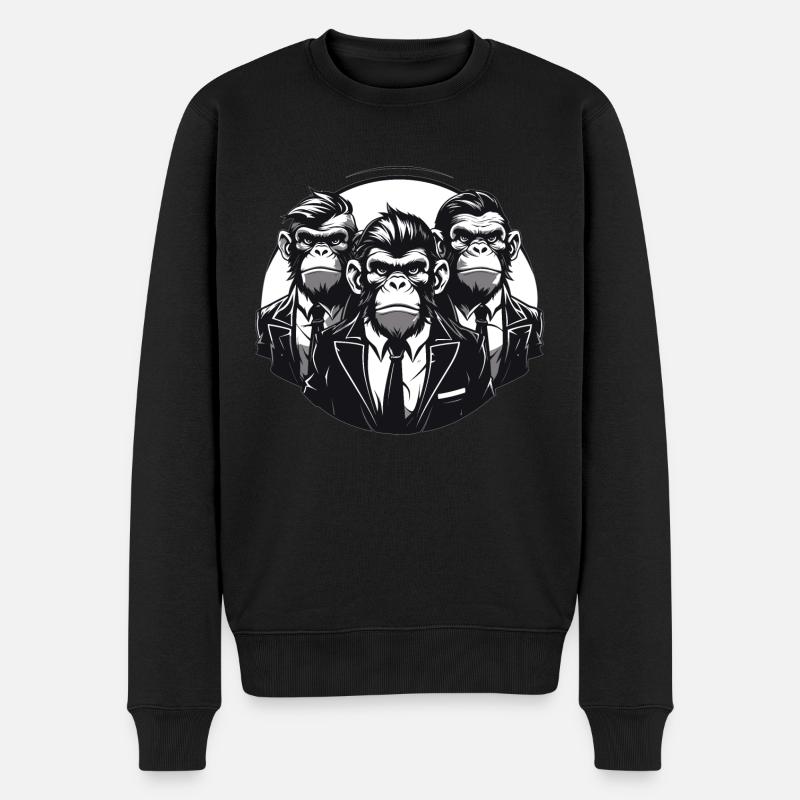 Die drei Affen im Anzug - Männer Premium Bio Pullover - Schwarz
