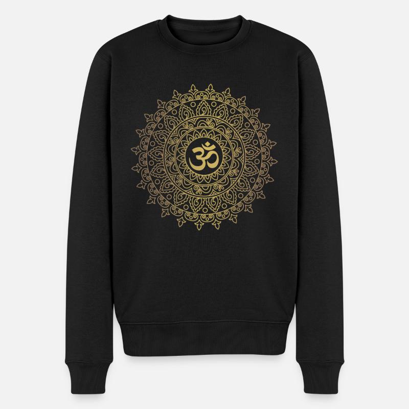 Goldenes Mandala mit Om. Yoga, Meditation. - Männer Premium Bio Pullover - Schwarz