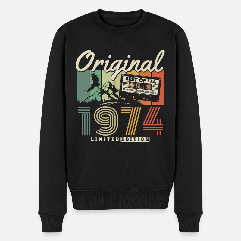 1974 geboren Vintage Jahrgang Geburtstag Geschenk - Männer Premium Bio Pullover - Schwarz