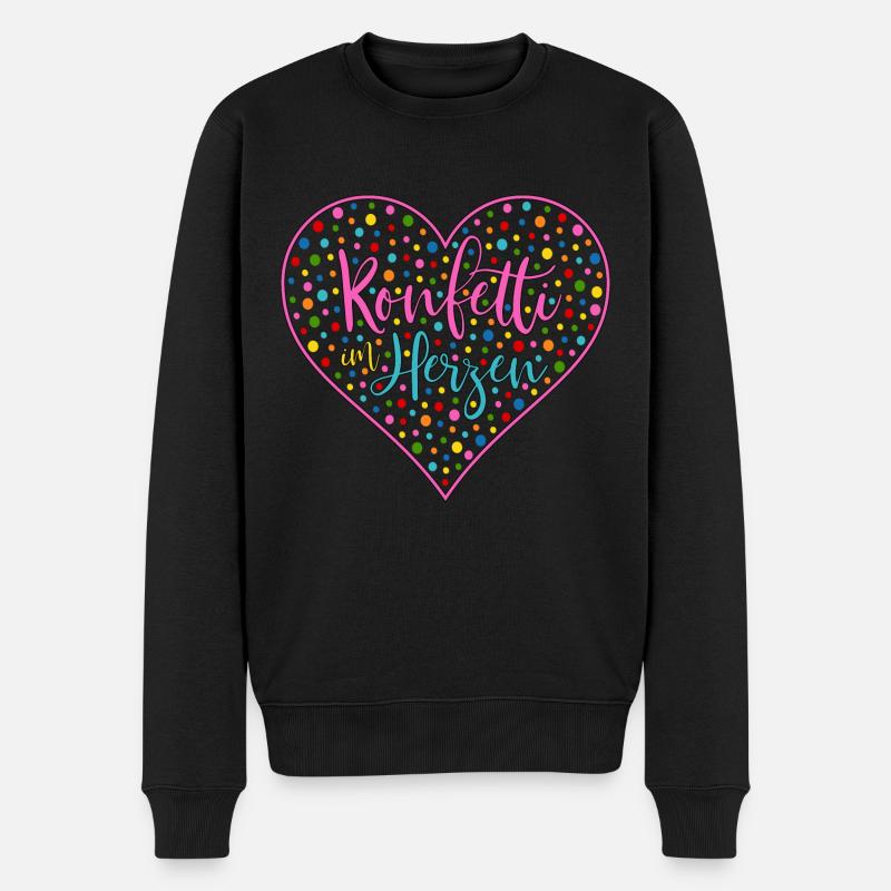 Konfetti im Herzen Herz Fasching Valentinstag Bunt - Männer Premium Bio Pullover - Schwarz